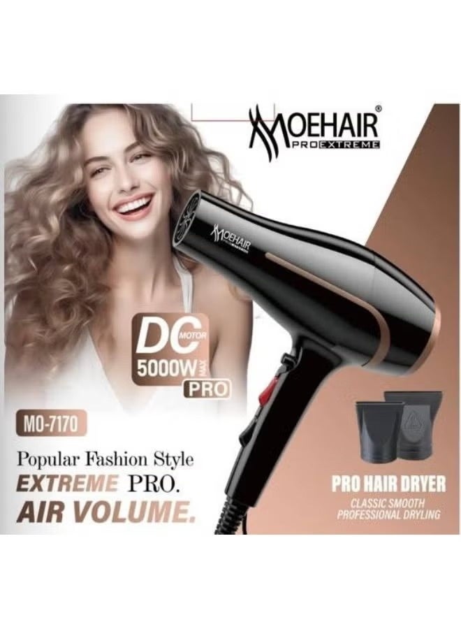 MoeHair Professional MO-7170 Hair Dryer with Ionic Technology , Fast Hair Drying, Hot & Cold Air Settings, Detachable Nozzle, Overheat Protection, Professional Blow Dryer for Home and Salon Use - Image 2